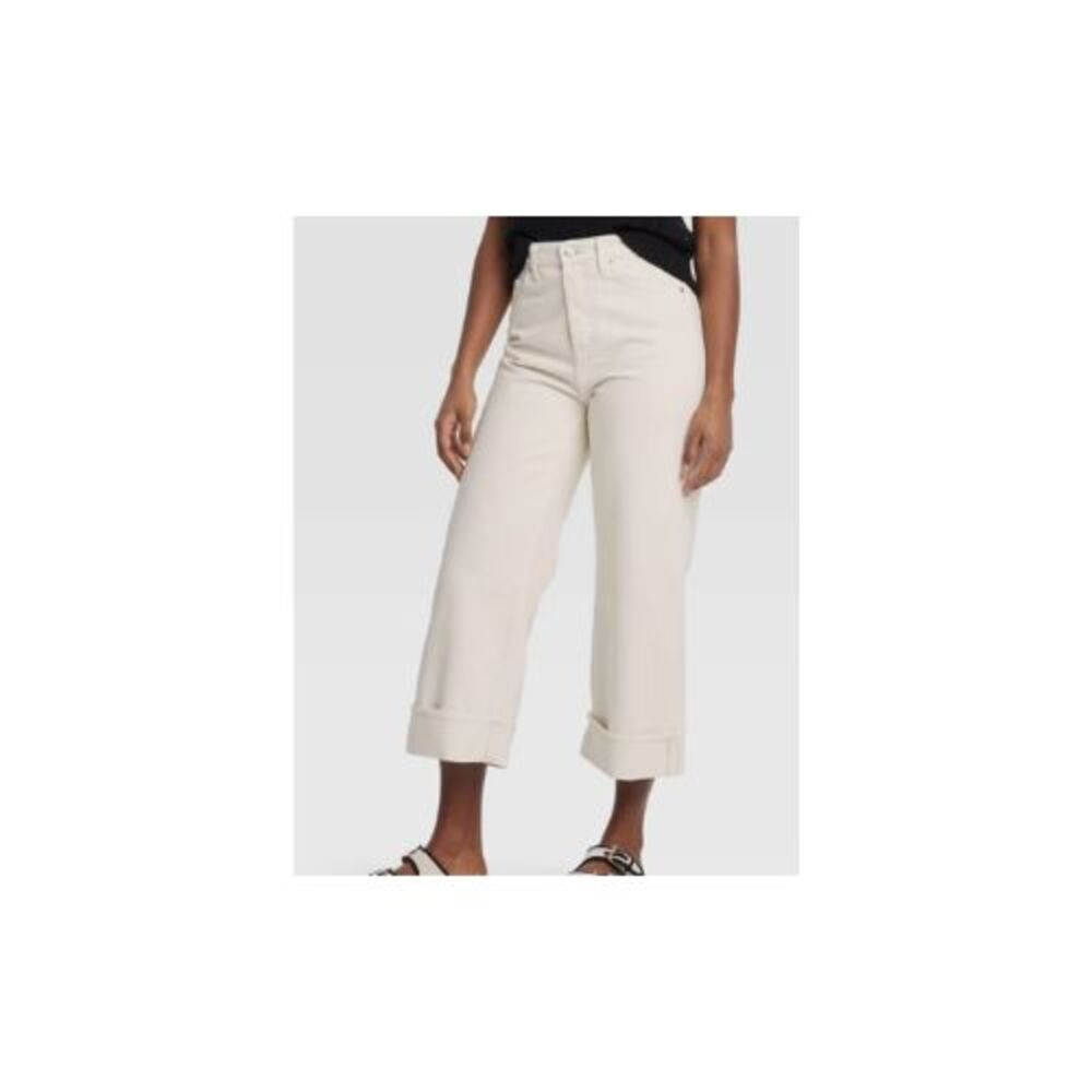 Universal Thread Women's Mid-Rise Cropped Vintage Wide Leg Jeans Size 16 Cream